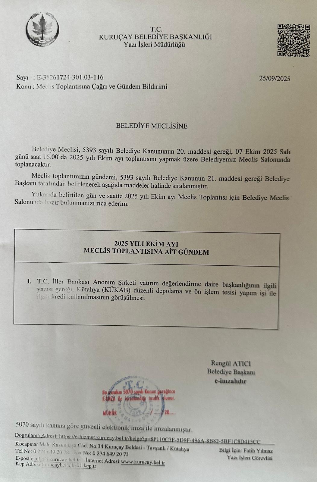 2025 Yılı Ekim Ayı Meclis Toplantısına Ait Gündem...