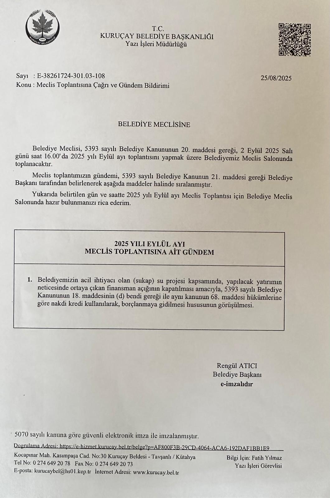 2025 Yılı Eylül Ayı Meclis Toplantısına Ait Gündem...