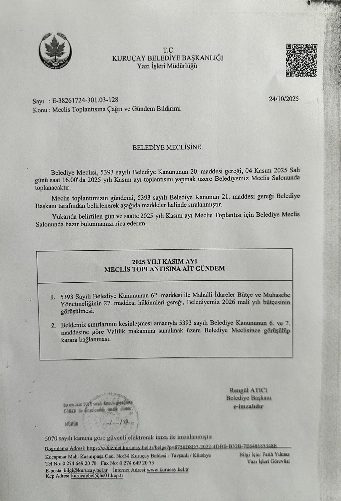 2025 Yılı Kasım Ayı Meclis Toplantısına Ait Gündem...