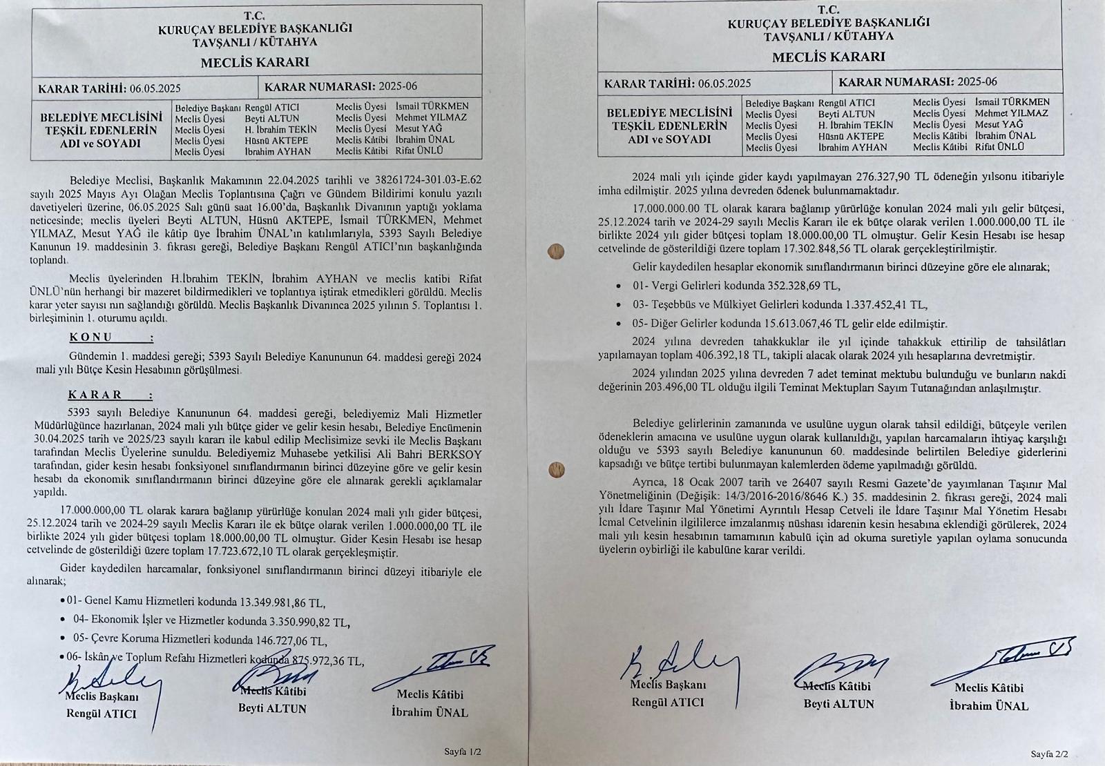 2025 Yılı Mayıs Ayı Meclis Toplantısına Ait  Gündem Kararları