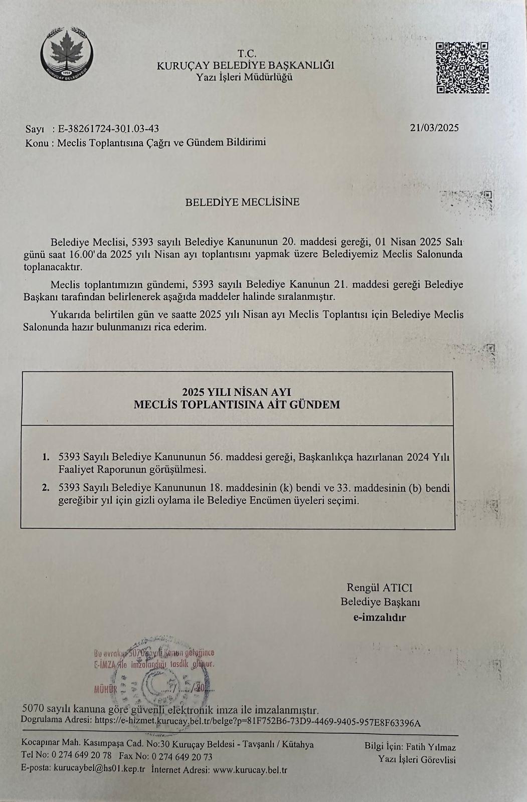 2025 Yılı Nisan Ayı Meclis Toplantısına Ait Gündem...